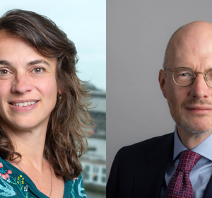 Portretten van twee leden van de Commissie van Beroep van Kifid: Maartje Kruithof en Klaas Bisschop